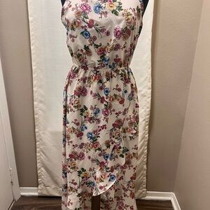 Soprano Cream and Pink Asymmetrical Ruffled Sundress